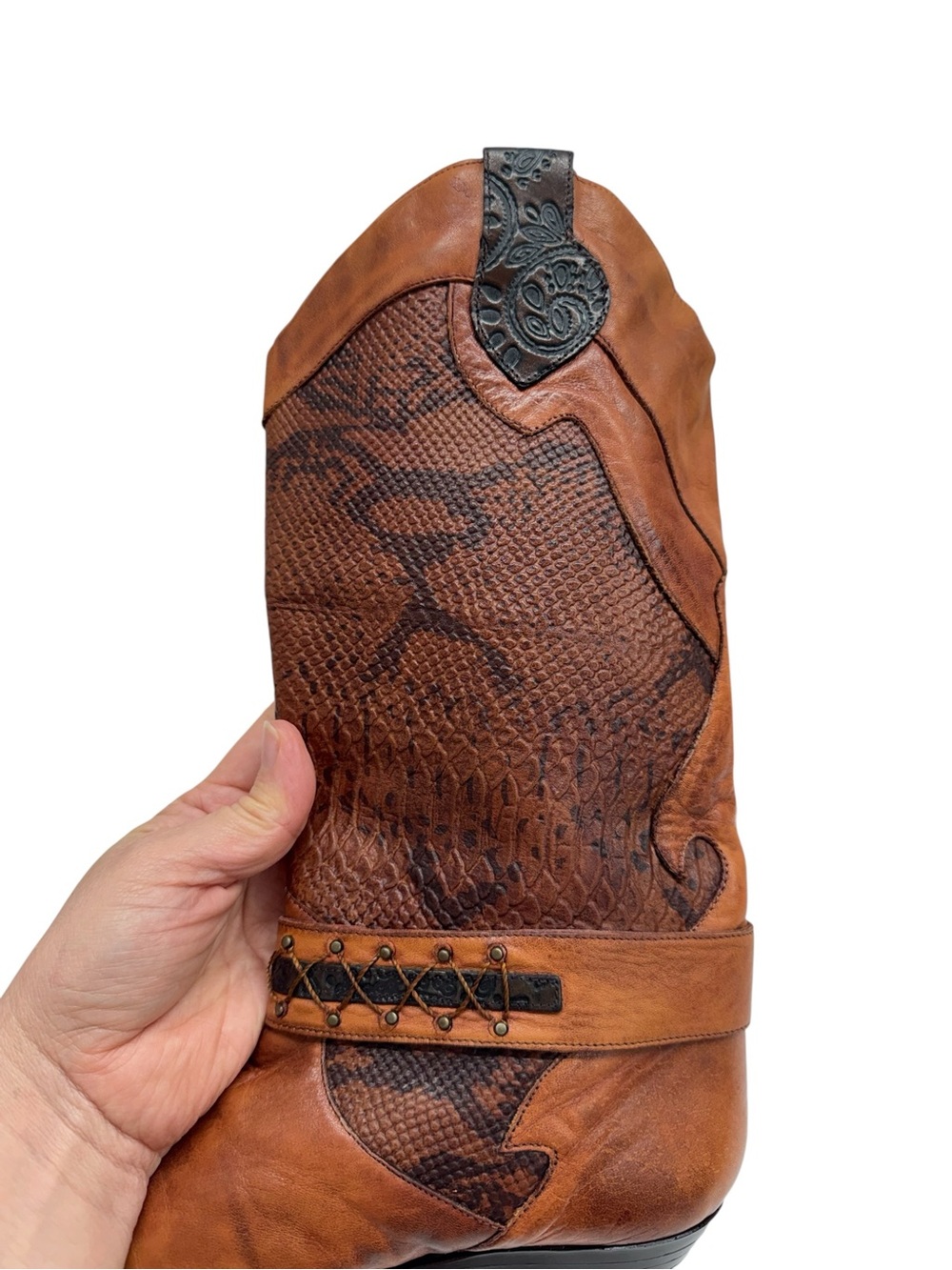 Brown Western Leather Ankle Boots - Women's Cowgirl Booties - Picture 9 of 10